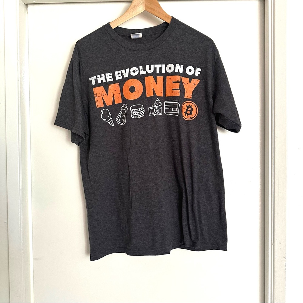 “Evolution of Money” Graphic Tee — Crypto & Currency Icons Shirt